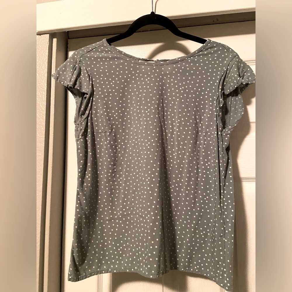 A&F polka dot blouse with flutter sleeves and tie detailing in back. Size small.